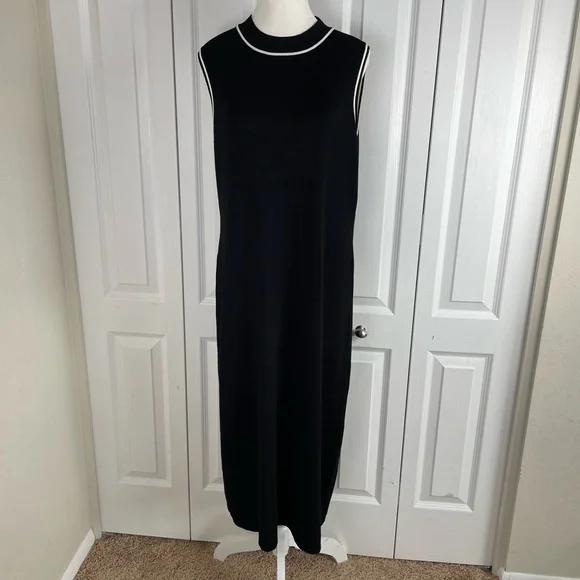 Free Assembly Ribbed Midi Sweater Dress Women’s XL Black White Trim Sleeveless - Picture 3 of 15